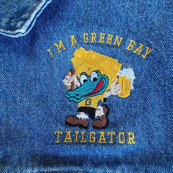 Mens Medium Denim Jacket Green Bay Packers Tailgator Embroidered LA Loving - Picture 5 of 12